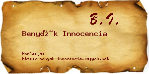 Benyák Innocencia névjegykártya